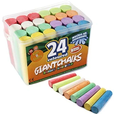 Image of 24 Coloured Chunky Chalks, Giant, Pavement, Washable, Fun for Children 8 Vibrant Colours, Outdoor, Garden, Drawing Artists Toddler,Kids