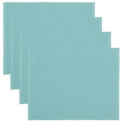 Image of LINUM UNI Placemat 4 pack 35x46 cm, 100% Ribbed Cotton, Machine Washable, Dusty Turquoise