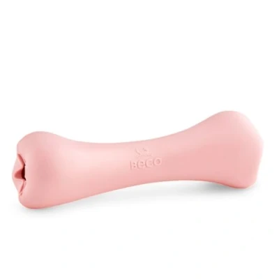 Image of Beco Dog Toy Chew Bone with Treat Hole, Enrichment for Dogs, Natural Rubber Pink