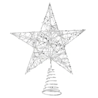 Image of VEYLIN Christmas Tree Topper, Silver Glittered Hollow Topper Star for Ornament(Silver)