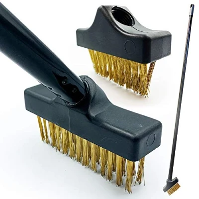 Image of Patio Weed Remover Tool, Twin Pack Long Handle Brush Set with Angled Paving and Wire Broom to Remove Weeds Moss Build Up from Patio, Block Driveway