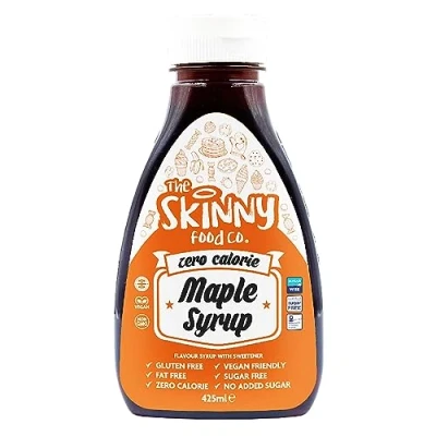 Image of Skinny Food Co Sugar Free Maple Syrup 425ml Zero Calorie For Breakfast, Snacks, Drinks &amp; Desserts Vegan, Gluten free, Keto Paleo Friendly UK