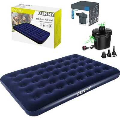 Image of DENNY Double Airbed Inflatable Mattress, Waterproof Camping Mattress Air Bed, Quick for Adults &amp; Kids, Blow Up Bed with Electric Pump (Double + Pump)