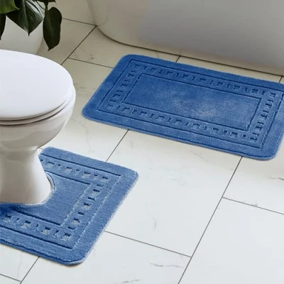 Image of Catherine Lansfield Armoni Bath Mat and Pedestal Set Navy