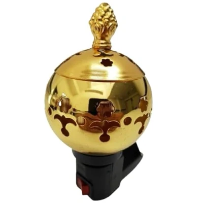 Image of Electric Metal Incense Burner Bakhoor Suitable for Arabian Oud Wood Chips Bukhur Oudh Powder UK Plug (D0 Gold)