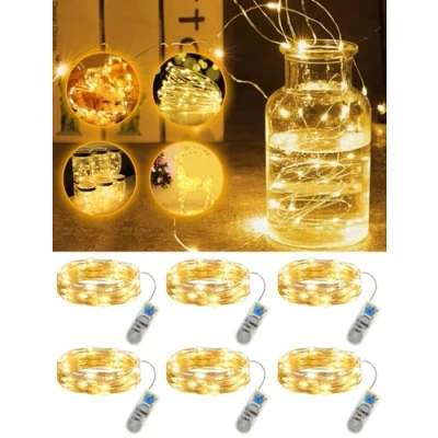 Image of Bzavor 6 Pack Fairy Lights Battery Operated Timed, 2M 20 LED Mini String Powered,IP65 Waterproof Micro Powered,Christmas Powered for Indoor Outdoor Christmas Deco