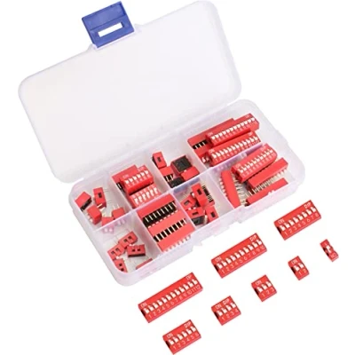 Image of 40Pcs Double Row Dip Switch Assorted Kit 1 2 3 4 6 8 10 12 Pin 2.54mm Slide Type Red Toggle PCB On Off for Circuit Breadboards and Arduino