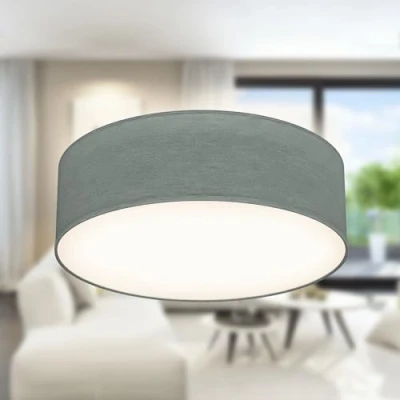 Image of B.K.Licht Fabric Ceiling Light, Flush Mount Textile Lampshade, 1 E27 Socket, max. 40 watt Bulb, Livingroom Bedroom Hallway Lighting, Soft Light Lamp, 30x10 cm, Grey