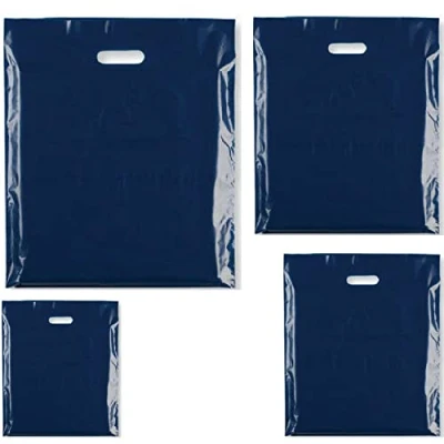 Image of 100x HEAVY DUTY STRONG COLOREDFULL PLASTIC CARRIER PATCH HANDLE BAGS, PARTY, BOUTIQUE GIFT BAGS (Blue, 15 x 18)
