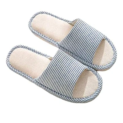 Image of AioTio Women&#039;s and Men&#039;s Cotton Flax Open Toe Slippers Comfortable Breathable House Anti Slip for Indoor Outdoor (3.5 4 UK / 36 37 CN Sole Label 35 EU,Blue)