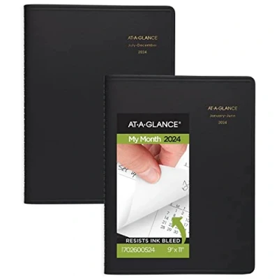 Image of AT A GLANCE 2024 Daily Planer, Eight Person Appointment Book, Quarter Hourly 2 Volume Set, 8 1/2&quot; x 11&quot;, Large, Black (702120524)