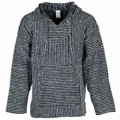 Image of Siesta Baja Hoodie Mexican Jerga Hooded Top Hippie Festival Jumper for Men and Women Thin Black White XXL