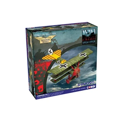 Image of Corgi AA38311 Diecast Model Aircraft Fokker DR1 Triplane Werner Steinhauser Aviation Archive 1:48 Scale, Green/Yellow