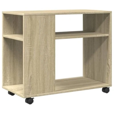 Image of vidaXL Side Table with Wheels Sonoma Oak Engineered Wood, 2 Shelf Storage 70x35x60 cm for Living Room/Bedroom/Kitchen
