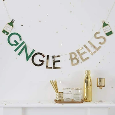 Image of Ginger Ray Gingle Bells Christmas Gin Party Decoration Hanging Bunting 2 Meters