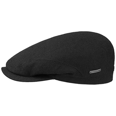 Image of Stetson Belfast Wool Flat Cap for Men Peaked with New &amp; Cashmere Made in The EU Visor Length: 5 cm Cotton Lining Fall/Winter Black 60