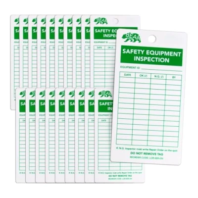 Image of BearLOTO Safety Equipment Inspection Notice Hazard &amp; Accident Prevention Tag Multiple Application Machinery Fire Extinguisher Scaffold Ladder Factory GreenWhite Pack of 20