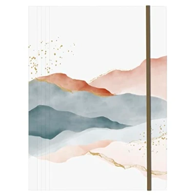 Image of Clairefontaine 115971C An Elastic Cardboard Folder with 3 A4 Flaps, Nature/Landscape/Mounting Pattern in Powder Pink and Beige Tones Satin Finish Card Evanescence Collection
