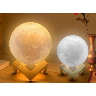 Image of Knight Moon Lamp Touch Control, Adjustable Brightness &amp; Colour Changing from White to Yellow, Mood Lighting for Bedroom, 3D Lunar (12 x 12 16.5 cm)
