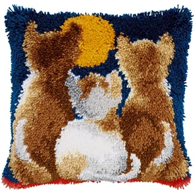 Image of Vervaco 1 Piece Latch Hook Cushion Cat at Night