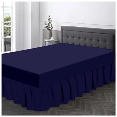 Image of Non Iron Valance Sheet Double Polycotton Fabric Frilly Bedding Sheets Hotel Quality Elasticated Bed Skirt Navy