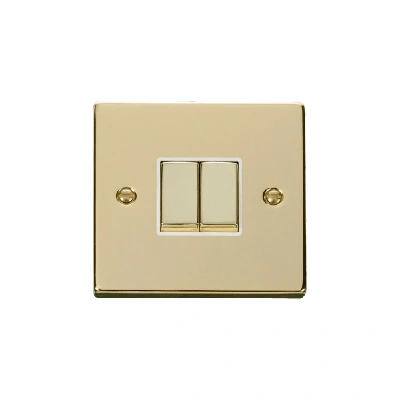 Image of Click Deco 2 Gang Way Ingot 10AX Switch Polished Brass White Inserts