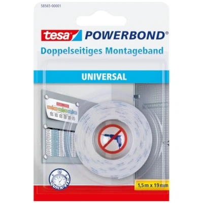 Image of tesa UK 58565 00001 00 Powerbond Universal Double Sided Foam Tape for Crafts White, 1.5 m x 19 mm