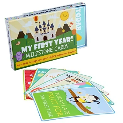 Image of THE TWIDDLERS 40 Baby Milestone Cards, Perfect for New Mum &amp; Dad 15 x 10 cm, Great as Gifts Showers, with Gift Box Included
