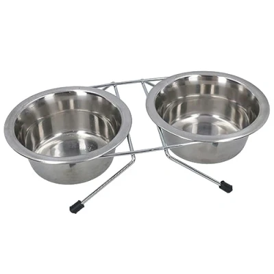 Image of Small Dishwasher Safe Stainless Steel Double Diner Dog Raised Food Water Bowl
