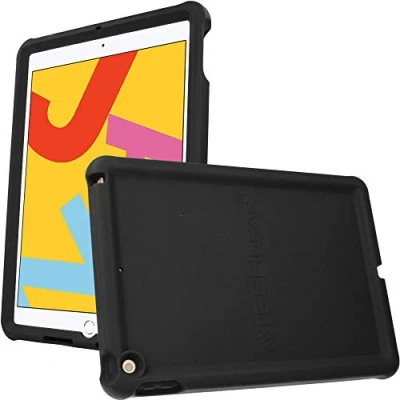 Image of TECHGEAR Bumper Designed for Apple iPad 10.2&quot; 2021 2020 2019, 9th / 8th 7th Generation, Rugged Shockproof Soft Silicone Protective Easy Grip Anti Slip Kids Proof Case with Screen Film [Black]