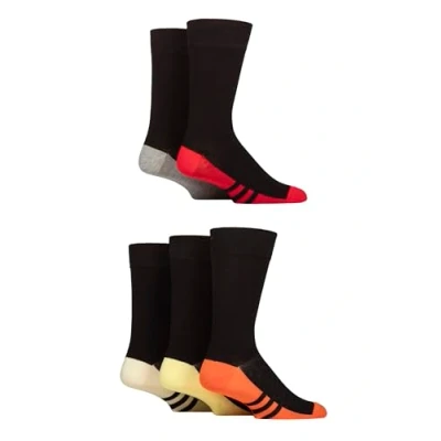 Image of Mens 5 Pair SOCKSHOP Wildfeet Bamboo Patterned Socks Striped Sole Red / Grey Orange 7 11