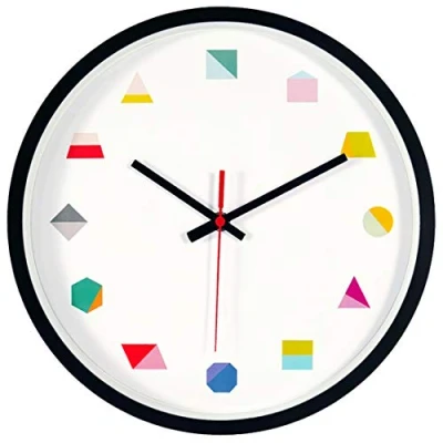 Image of Topkey Wall Clock 12 Inch Silent Non Ticking Geometric Numbers Modern for Living Room Bedroom Kitchen Kids Black