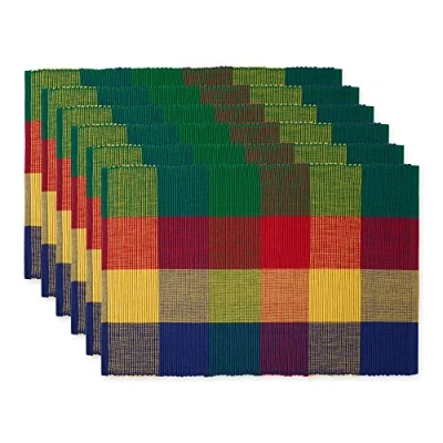 Image of DII Basic Everyday Ribbed Tabletop 100% Cotton, Placemat Set, 13x19, Summer Check, 6 Piece