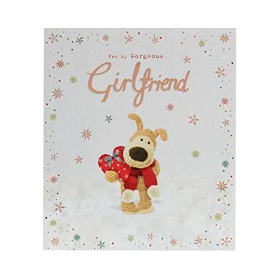Image of Boofle Girlfriend Christmas Card with Envelope Cute Design and Love heart Present