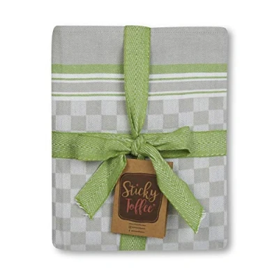 Image of Sticky Toffee 100% Cotton Tea Towel Lime Grey Chequered Pattern, Pack of 5 Kitchen Set Absorbent, Strong, Quick Dry &amp; Machine Washable For Home Decor Bathroom Accessories