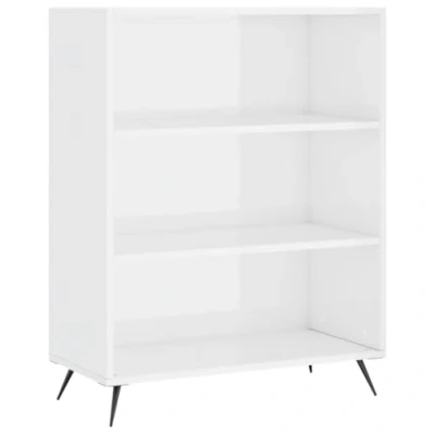 Image of vidaXL Engineered Wood Bookcase Modern Style High Gloss White With Open Compartments and Metal Feet for Living Room or Bedroom