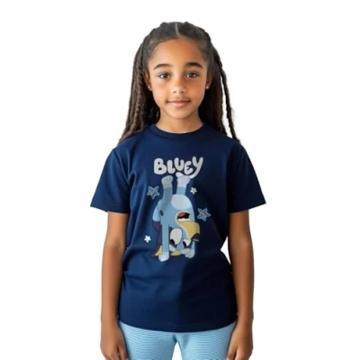 Image of Bluey Navy T Shirt for Kids Unisex Cartoon Top Sizes 1 8 Years (UK, Age, 2 Years, 3 Regular, Standard, Navy)