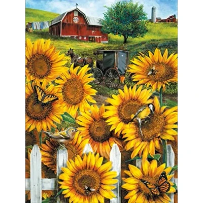 Image of OWN4B Cross Stitch Kits Stamped, Beautiful Sunflowers Printed Pattern 11CT 14.2x18.1 inch DIY Embroidery Kit (Sunflowers)