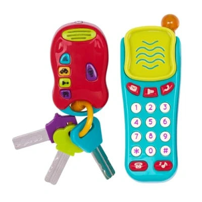 Image of Battat Sensory Toys Pretend Phone &amp; Keychain Toddler Light Up Toy Car Keys 10 Months + Sound
