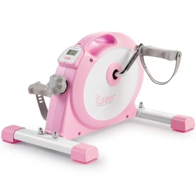 Image of Sunny Health &amp; Fitness (Pink) Under Desk Smart Mini Pedal Exerciser, Dual Function Exercise Cycle Bike with Low Profile Design P2330