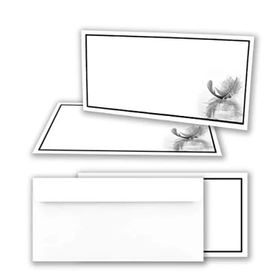 Image of mourning papers by GUSTAV NEUSER 15x cards set with envelope DIN LANG motif black frame feather thank you without window dignified condolence card