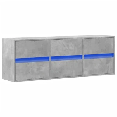 Image of vidaXL TV Wall Cabinet with LED Lights Floating Unit 6 Drawers, Concrete Grey, Engineered Wood, 130x31x45cm