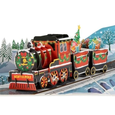 Image of Cardology Christmas Train Pop Up Card 3D Cards for Men, Women and Children Handmade