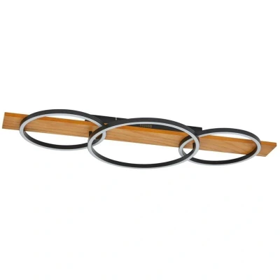 Image of Lindby LED ceiling lamp Galad, black, wood, 3 bulb, 98 cm
