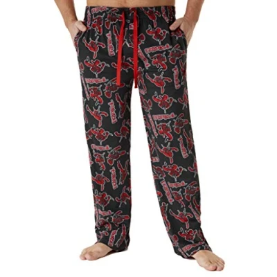 Image of Marvel Avengers Men Teenagers Pyjama Bottoms, Comfy Nightwear Sleepwear Lounge Pants, Gifts for Him (XL, Black/Red Deadpool)