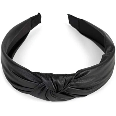 Image of styleBREAKER women hairband iwith knot in faux leather look, retro style hairband, headband 04026046, color:Black