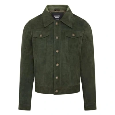 Image of Infinity Leather Mens Trucker Goat Suede Western Jeans Jacket Yangon Green Size 4XL