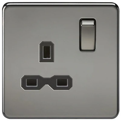 Image of KnightsBridge 1G DP 13A 230V Screwless Black Nickel UK 3 Pin Switched Electrical Wall Socket Insert