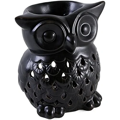 Image of Charming Black Owl Ceramic Oil Burner 12cm x 11cm (1 Pc) Elegant Design Perfect Ambience Enhancer for Home &amp; Office