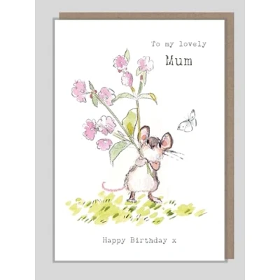 Image of Mum Birthday Card Field Mouse Cute Animal Illustrated Floral Greeting